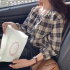 Plaid Blouse Plaid - Gray & Khaki - One Size