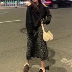 Cold-shoulder Sweatshirt / Flower Print Midi A-line Skirt
