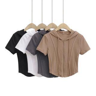 Short-sleeve Hooded Zip-up Crop Top