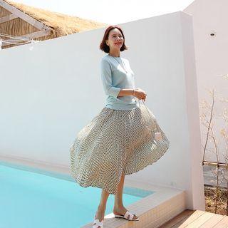 Geo Pattern Long Pleat Skirt