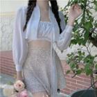 Cropped Flower Trim Long-sleeve Shirt