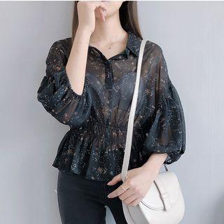 3/4-sleeve Star Print Chiffon Blouse