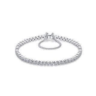 Simple Temperament Geometric Round Bead Cubic Zirconia Bracelet 19cm Silver - One Size