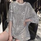 Sequined Elbow-sleeve Tunic T-shirt