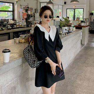 Elbow-sleeve Layered Collar A-line Mini Dress