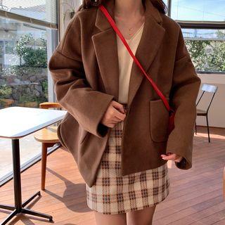 Plain Blazer / Plaid Mini A-line Skirt