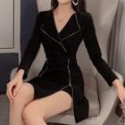 Set: Contrast Trim Long-sleeve Mini A-line Dress + Shorts