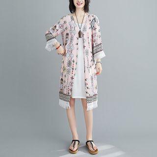 3/4-sleeve Printed Open-front Light Jacket