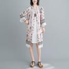 3/4-sleeve Printed Open-front Light Jacket
