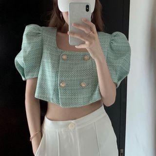 Puff-sleeve Double Breasted Top