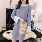 Long-sleeve Mini Color Block Knit Dress
