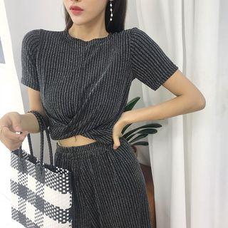 Set: Short-sleeve Cropped Top + Wide Leg Pants