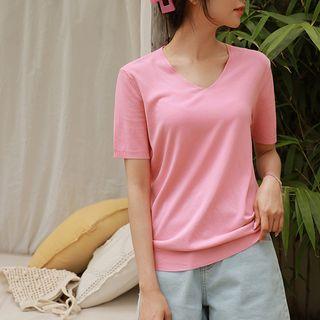 Round / V-neck Plain Knit Top