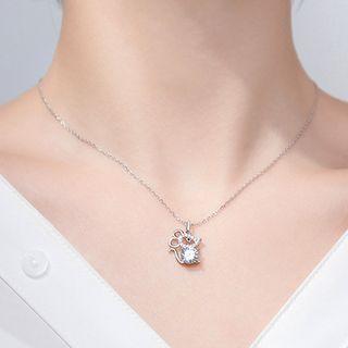 925 Sterling Silver Mouse Pendant Necklace Silver - One Size