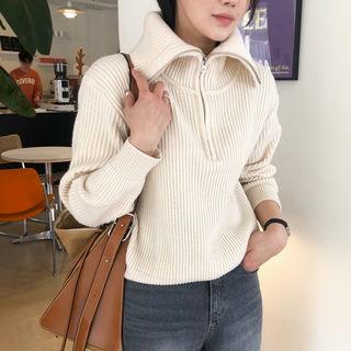 Zip-detail Ribbed Knit Top