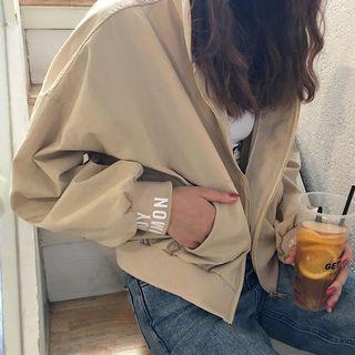 Lettering Hooded Zip-up Thin Jacket