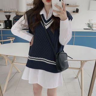 Plain Shirt Dress / Knit Vest / Set