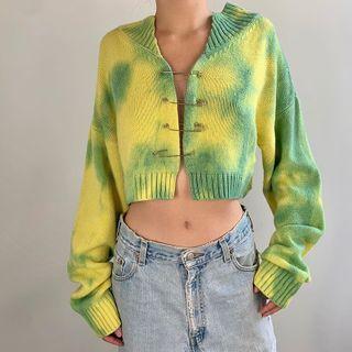 Long-sleeve Cropped Tie-dye Knit Top