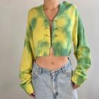 Long-sleeve Cropped Tie-dye Knit Top