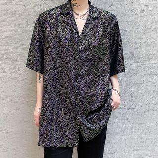 Elbow-sleeve Snakeskin Print Shirt