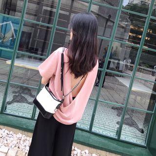 Plain Open-back Short-sleeve T-shirt