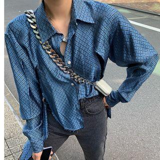 Patterned Irregular Hem Distressed Shirt