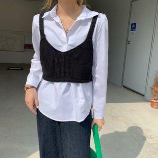 Plain Shirt / Knit Cropped Camisole Top