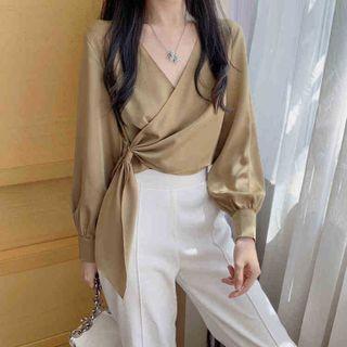 Plain V-neck Blouse / Dress Pants / Set