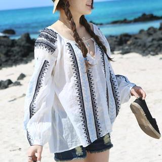 Open-placket Embroidered Top