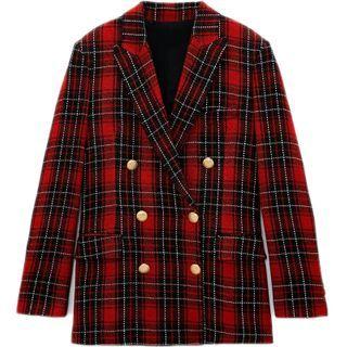 Plaid Double-breasted Blazer / Shorts