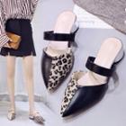 Leopard Print Panel Pointed Chunky Heel Mules