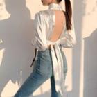 Cutout-back Tie-strap Cropped Blouse