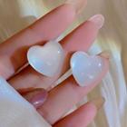 Heart Ear Stud 1 Pair - Silver Needle - White - One Size