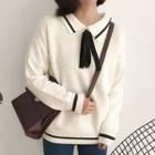 Bow Long-sleeve Collared Knit Sweater