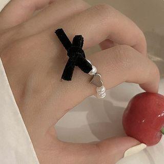 Faux Pearl Heart Pendant Ring Ring - One Size