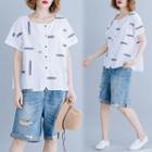 Printed Short-sleeve Blouse White - One Size