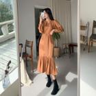 V-neck Ruffle-hem Dress With Belt