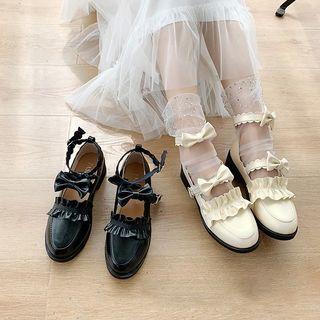 Block Heel Ruffle Trim Pumps