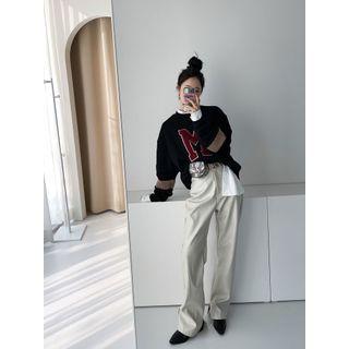 Letter Patch Knit-trim Pullover
