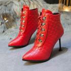 Faux Leather Lace-up Kitten-heel Ankle Boots