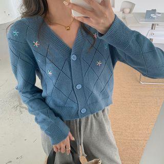 Long-sleeve Embroidered Cropped Cardigan