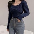 Round Neck Plain Cable Knit Loose Fit Knit Top