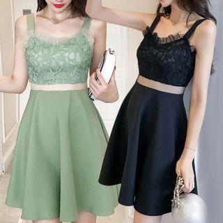 Wide-strap Lace Panel A-line Cocktail Dress