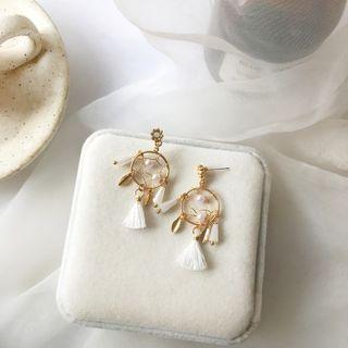 Dream Catcher Tassel Faux Pearl Dangle Earring 1 Pair - Gold & White - One Size