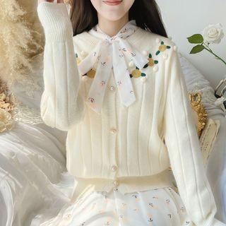 Floral Embroidered Ribbed Knit Cardigan