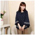 Anchor Print Hooded Cape Top