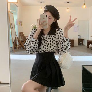 Long-sleeve Collared Print Blouse