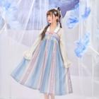 Faux Pearl Fringed A-line Overall Dress