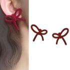 Flannel Bow Earring 1 Pair - 0205a# - Silver Needle - As Shown In Figure - One Size