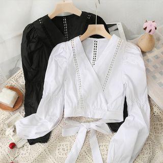 Tie-hem Eyelet Crop Shirt